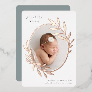 Faire-part de naissance Oval Laurel   Feuille d'or