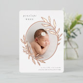 Faire-part de naissance Oval Laurel | Feuille d'or (Debout devant)