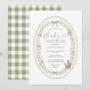 Faire-part de naissance ovale en vichy vert sauge