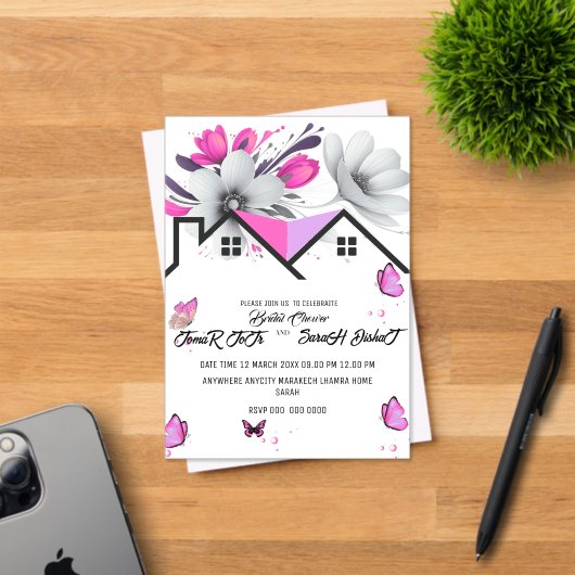 Faire-part de naissance papillon bébé, rose violet (Insitu (Carte d'invitation))