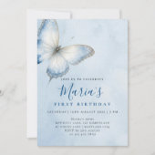 Faire-part de naissance papillon bleu élégant aqua (Devant)
