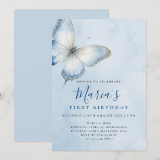 Faire-part de naissance papillon bleu élégant aqua