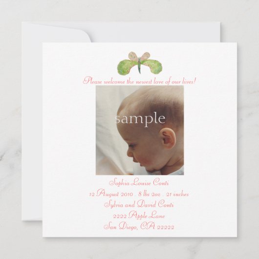 Faire-part de naissance papillon d'avril (Dos)