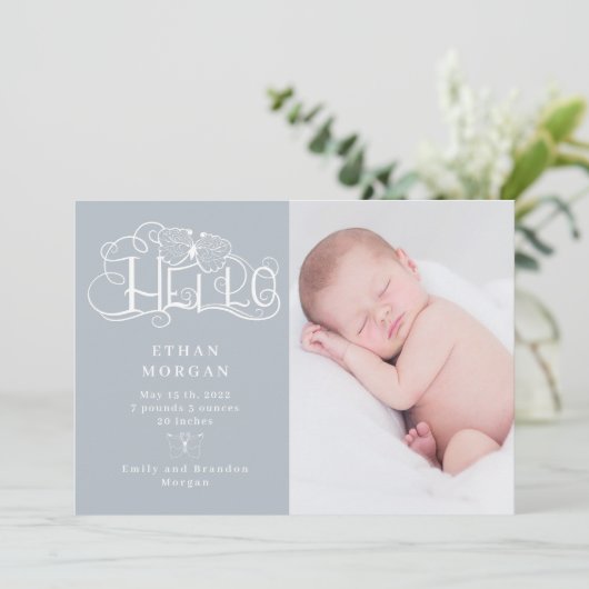 faire-part de naissance papillon écriture rustique (Debout devant)