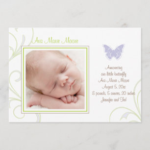 Faire-part de naissance Papillon Violet