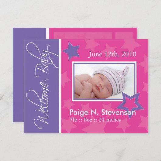 Faire-part de naissance personnalisable (Devant / Derrière)