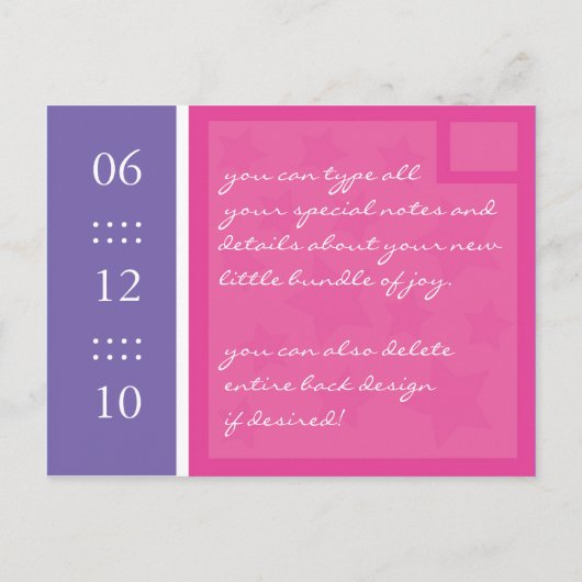 Faire-part de naissance personnalisable (Dos)