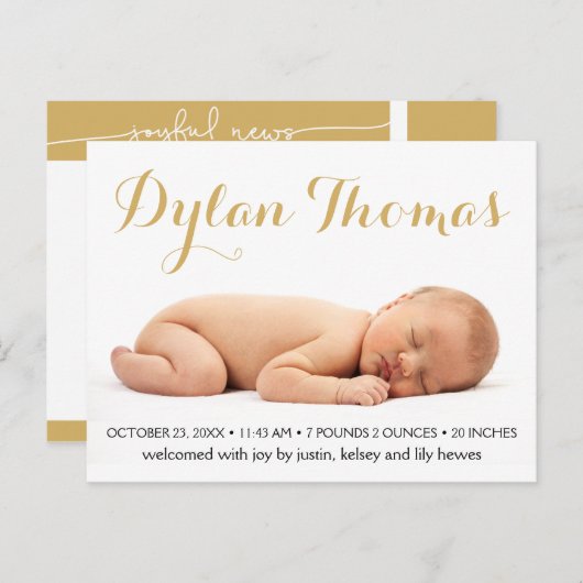 Faire-part de naissance personnalisé avec photo Si (Devant / Derrière)