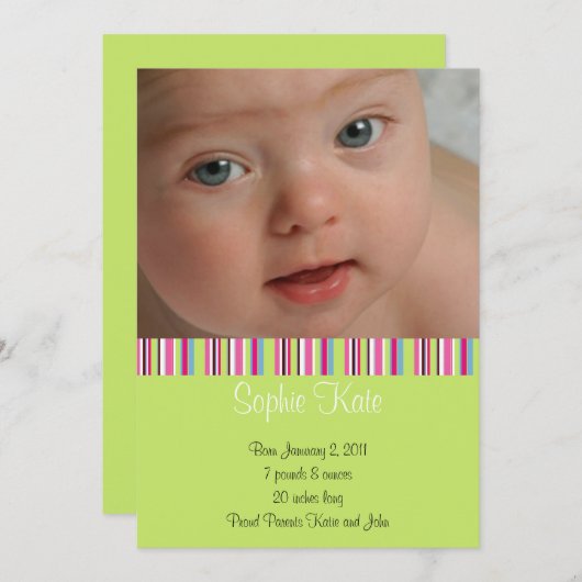 Faire-part de naissance personnalisée (Devant / Derrière)