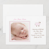 Faire-part de naissance Petit Agneau Rose (Devant / Derrière)