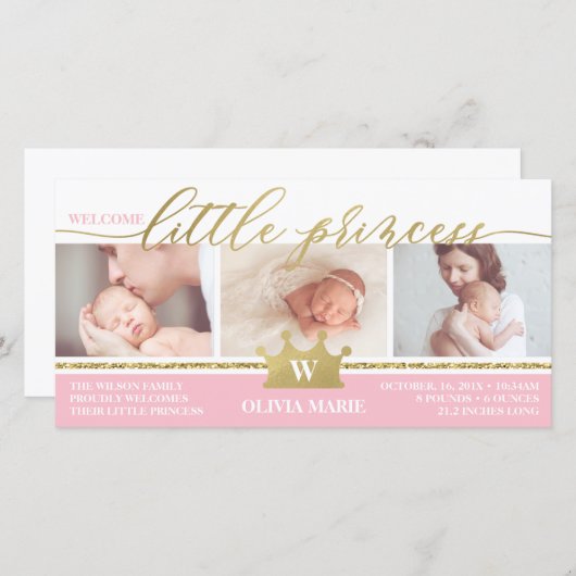 Faire-part de naissance, Petite Princesse, Faux Fo (Devant / Derrière)