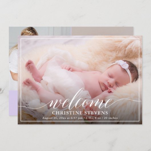 Faire-part de naissance photo 3 Light Pastel Purpl (Devant / Derrière)