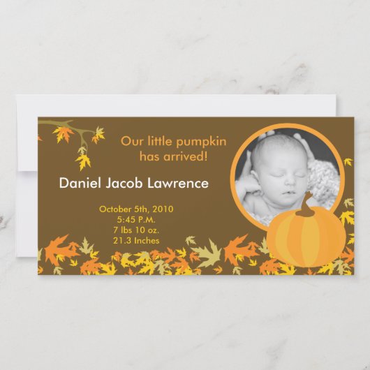faire-part de naissance PHOTO 4x8 Citrouille d'aut (Devant)