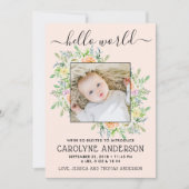 Faire-part de naissance photo à cadre floral éléga (Devant)