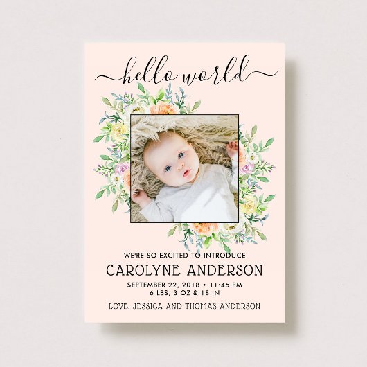 Faire-part de naissance photo à cadre floral éléga