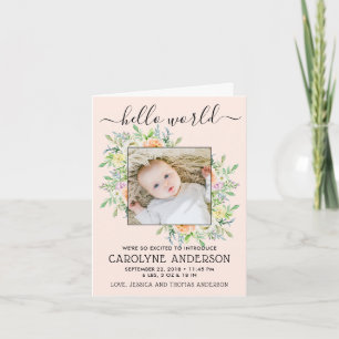 Faire-part de naissance photo à cadre floral éléga