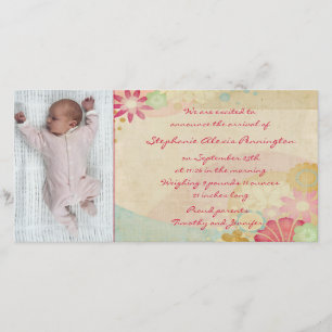 Faire-part de naissance photo à fleurs de lin chic