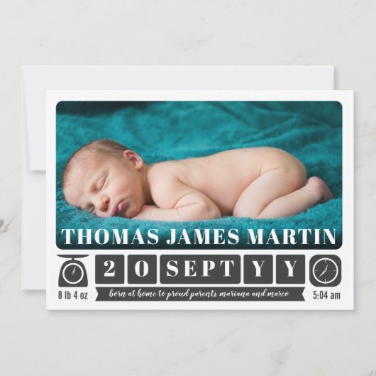 Faire-part de naissance photo à l'échelle et à l'h (Devant)