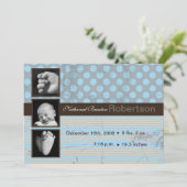 faire-part de naissance photo à points Polka bleu (Debout devant)