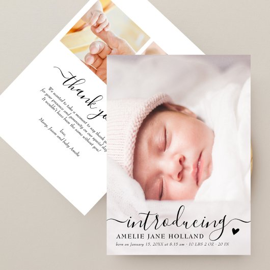 Faire-part de naissance photo avec écriture manusc