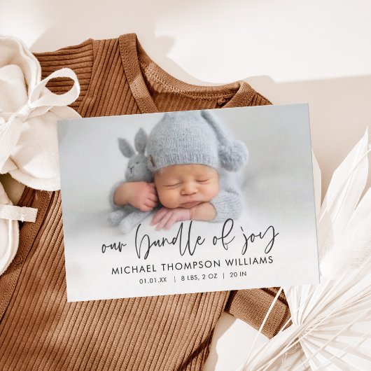 Faire-part de naissance photo avec écriture modern