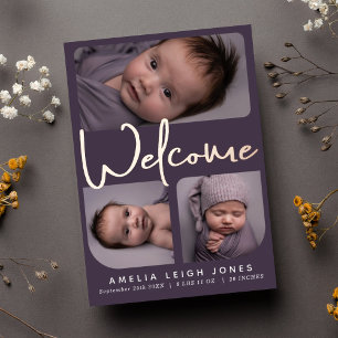 Faire-part de naissance photo avec feuille d'or éc