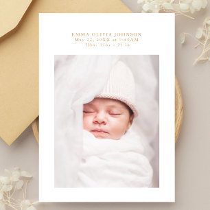 Faire-part de naissance photo avec lettrage doré é