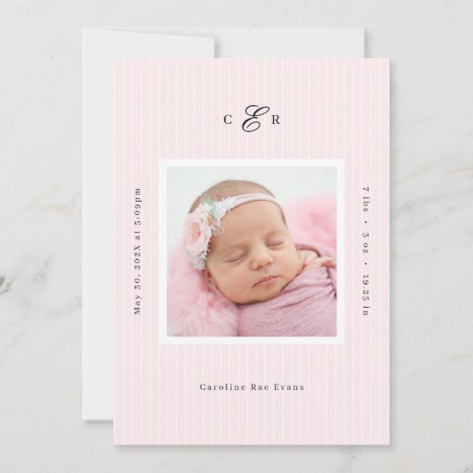Faire-part de naissance photo avec monogramme mode (Devant)