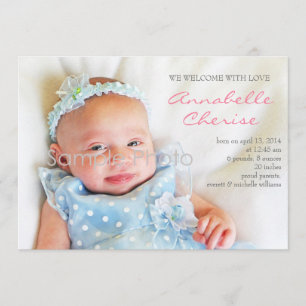 Faire-part de naissance photo avec points roses