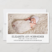 Faire-part de naissance photo bébé classique et mo (Devant)