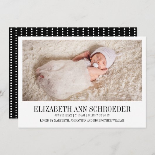 Faire-part de naissance photo bébé classique et mo (Devant / Derrière)