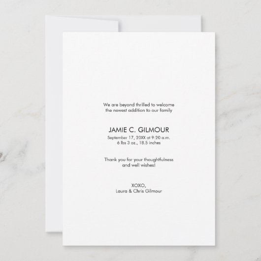 Faire-part de naissance photo bébé de script moder (Dos)