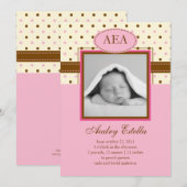 Faire-Part de Naissance Photo Bébé Fille (Devant / Derrière)