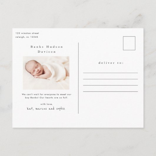 Faire-part de naissance photo bébé moderne 3 (Dos)