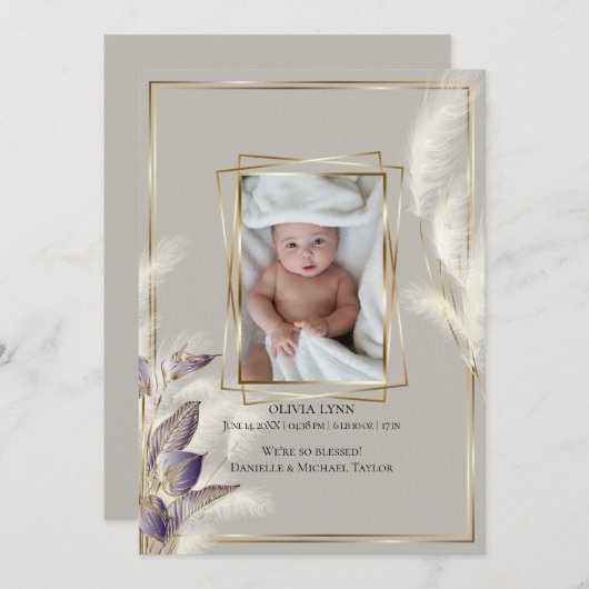 Faire-part de naissance photo bébé Pampas Grass (Devant / Derrière)