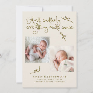 Faire-part de naissance photo beige avec des noeud