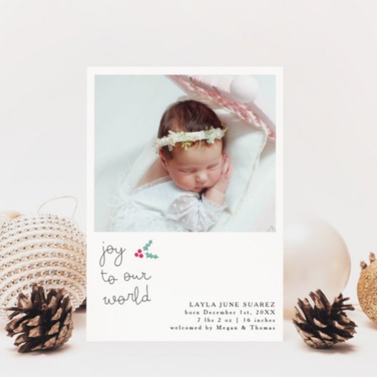 Faire-part de naissance photo blanc Joie de Noël