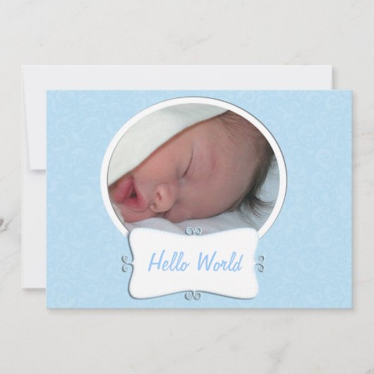 Faire-part de naissance photo bleu Hello World (Devant)