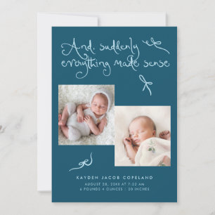 Faire-part de naissance photo bleu sarcelle Doodle