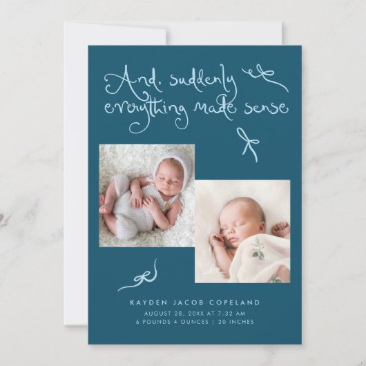 Faire-part de naissance photo bleu sarcelle Doodle (Devant)