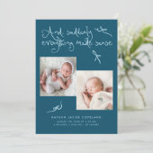 Faire-part de naissance photo bleu sarcelle Doodle (Debout devant)