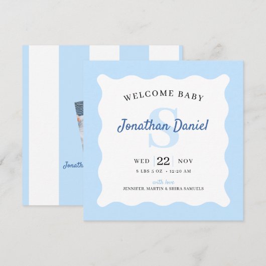 Faire-part de naissance photo Blue Baby Boy (Devant / Derrière)