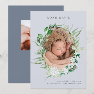 Faire-part de naissance photo Blue Greenery Wreath