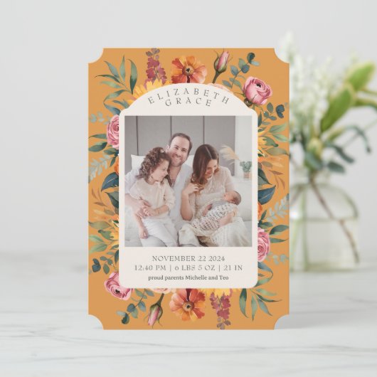 Faire-part de naissance photo Boho Fall Floral Arc (Debout devant)