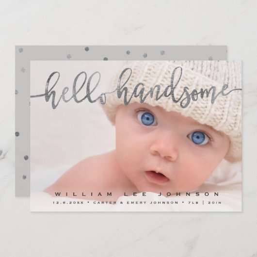 FAIRE-PART DE NAISSANCE PHOTO | Bonjour beau scrip (Devant / Derrière)