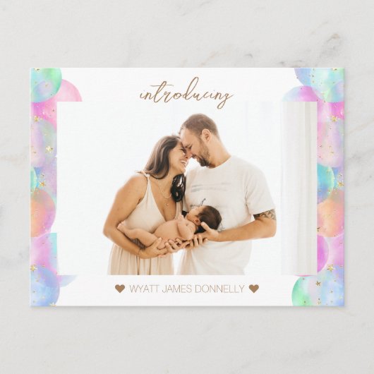 Faire-part de naissance photo Bulles d'arc-en-ciel (Devant)