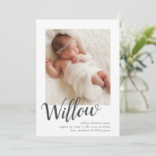 Faire-part de naissance photo Calligraphie simple (Debout devant)