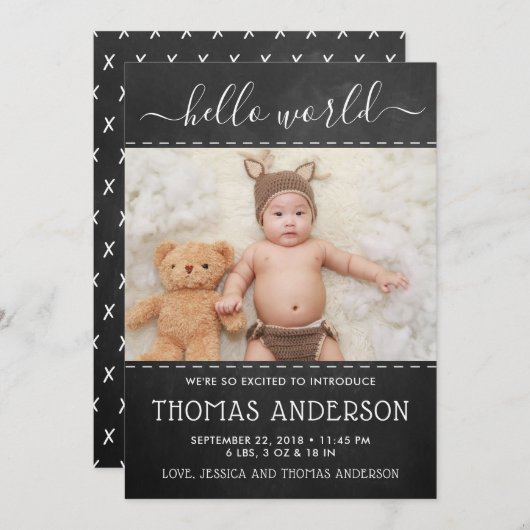 Faire-part de naissance photo Chalkboard tendance (Devant / Derrière)