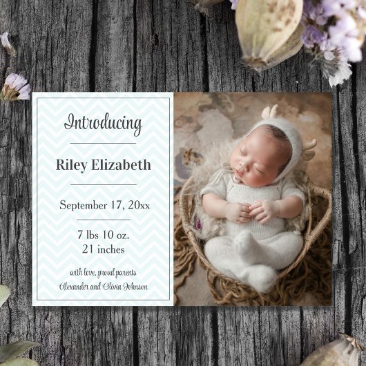 Faire-part de naissance photo Chevron turquoise