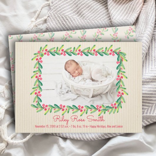 Faire-part de naissance photo Christmas Greenery